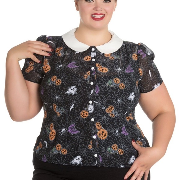 Hell Bunny Tops - Hell Bunny Harlow Halloween Peter Pan Shirt NEW
